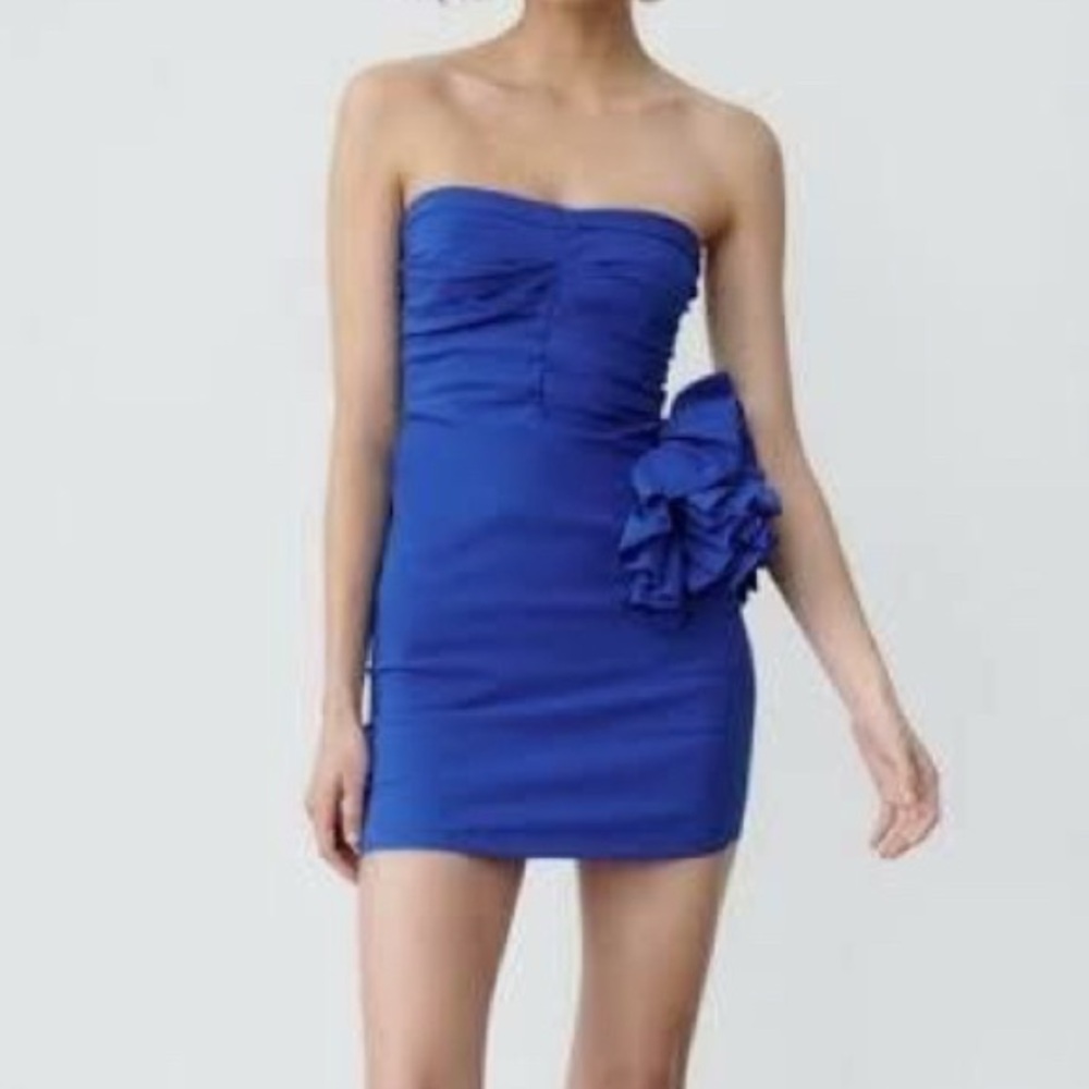 Zara Blue Ruffled Mini Dress Bloggers Fav